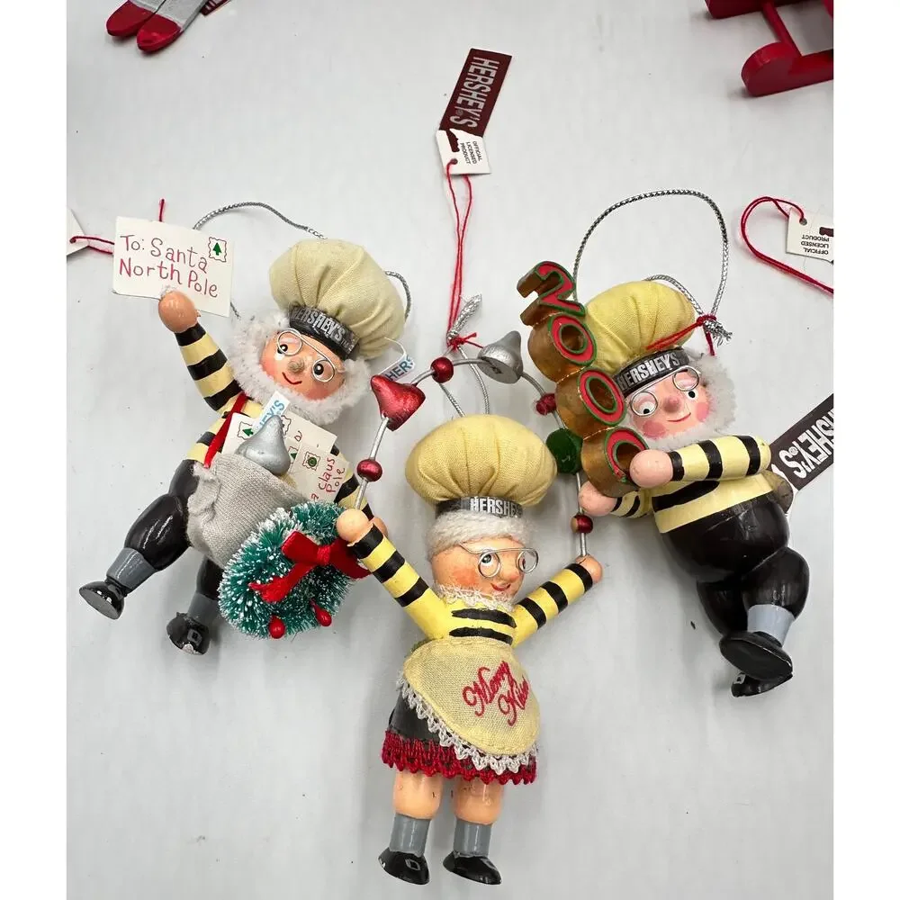 Vintage Kurt Adler Hershey’s Christmas Wood Ornaments 10pc Mr. & Mrs. Elf #2